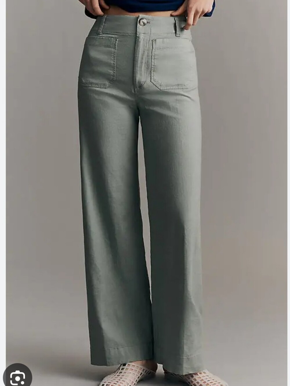 Maeve Anthropologie The Colette Linen Blend Wide Leg Pants Eucalyptus 29